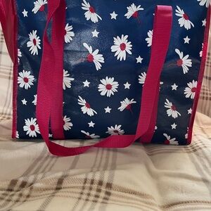Floral Navy Tote Bag with Pink Straps